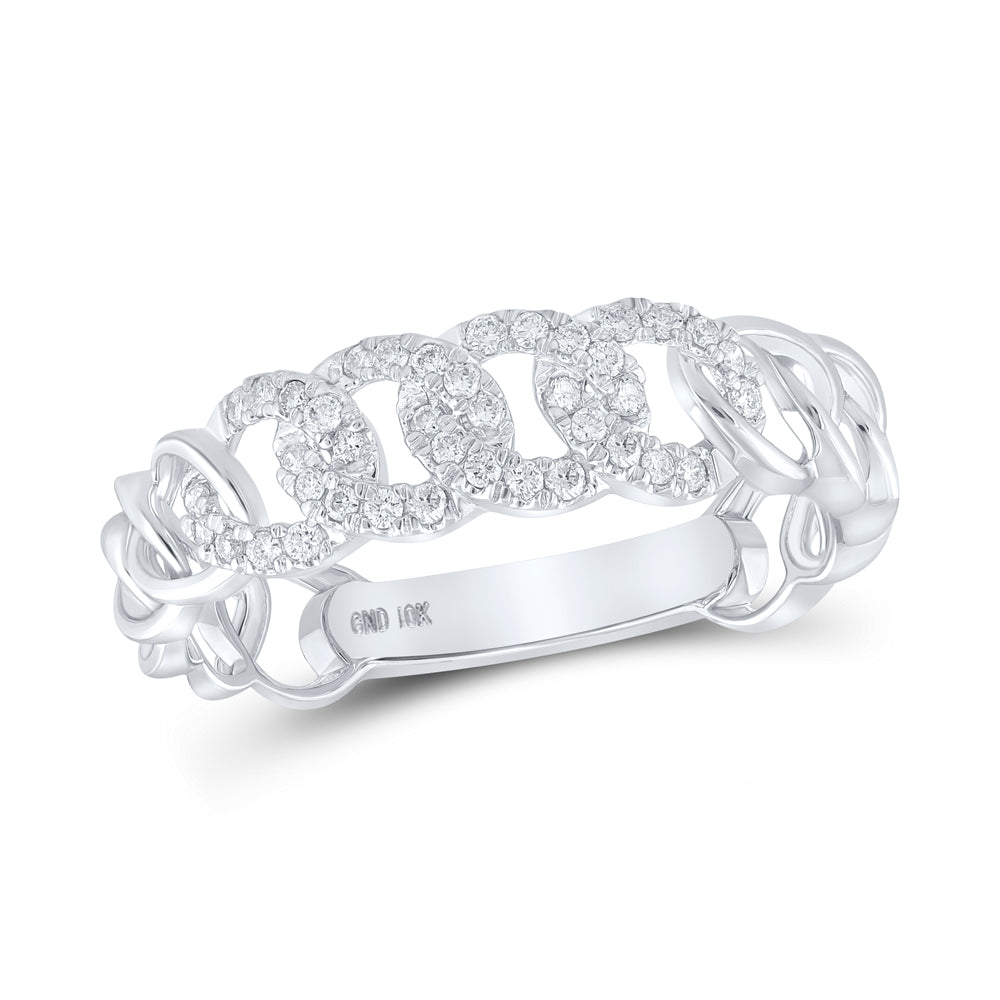 Lady's White 10 Karat Fashion cuban Ring 0.17tw Round Diamonds Style: Fashion
Finish: Polished
Gender: Ladies