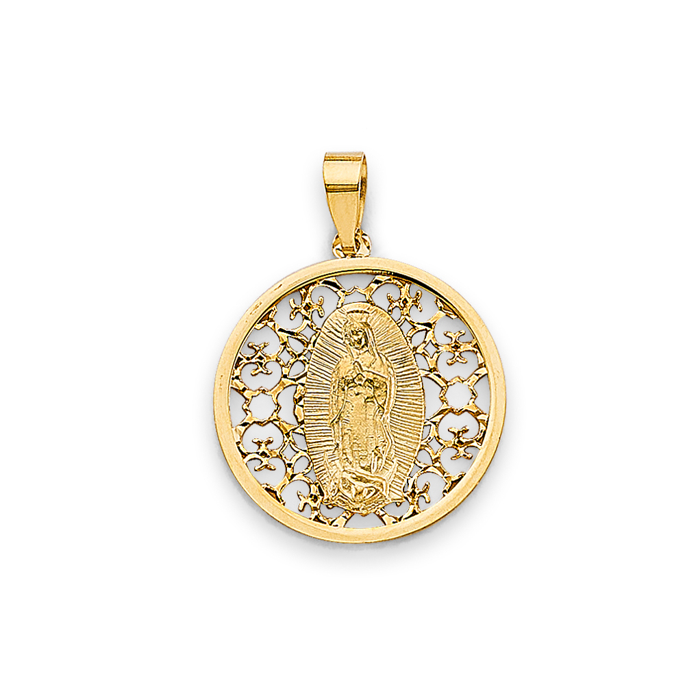 Yellow 14 Karat Round  Lady of Guadalupe Pendant