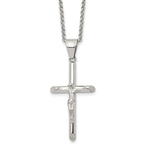 Stainless Steel Polished Crucifix pendant and rolo Chain Length: 22"