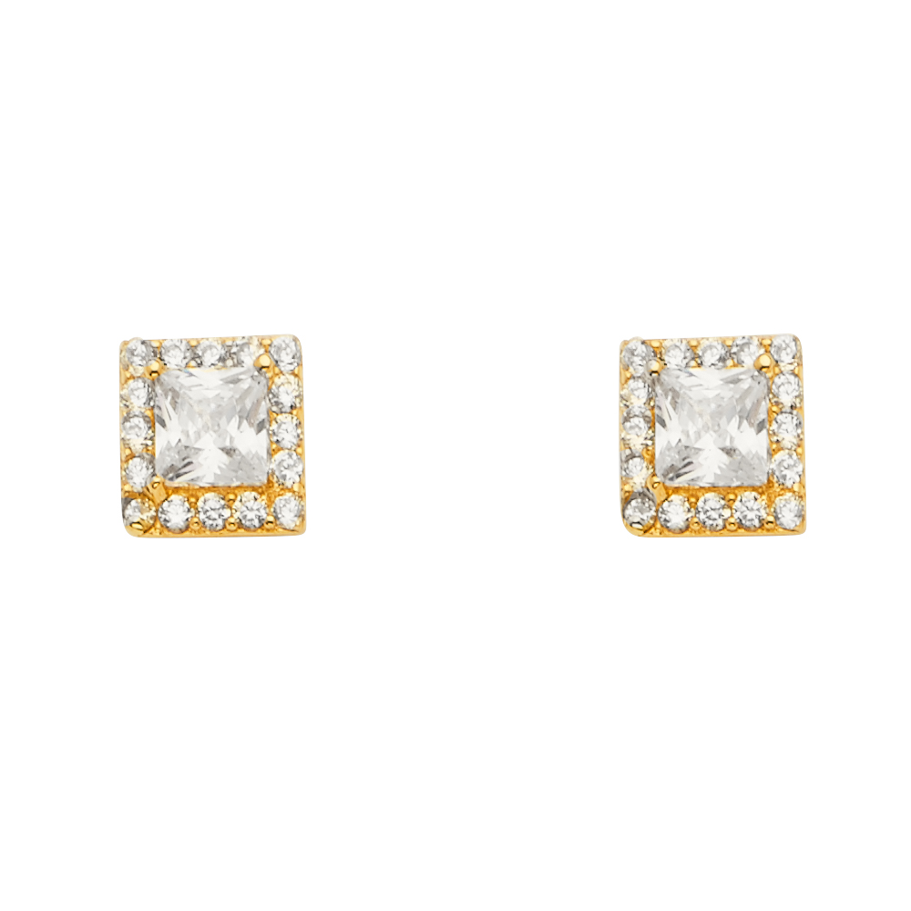 Lady's Yellow 14K Halo Square CZ Earrings