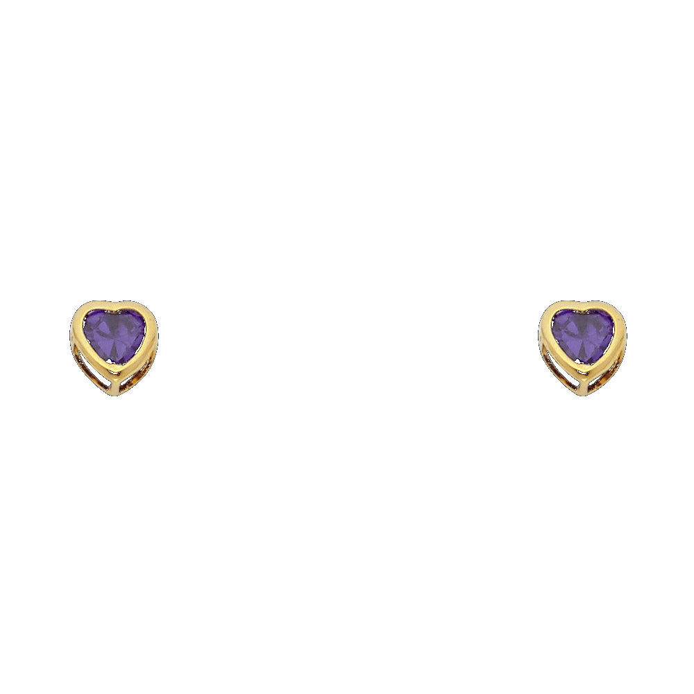 Lady's Yellow 14 Karat Cz Stud Earrings Feb