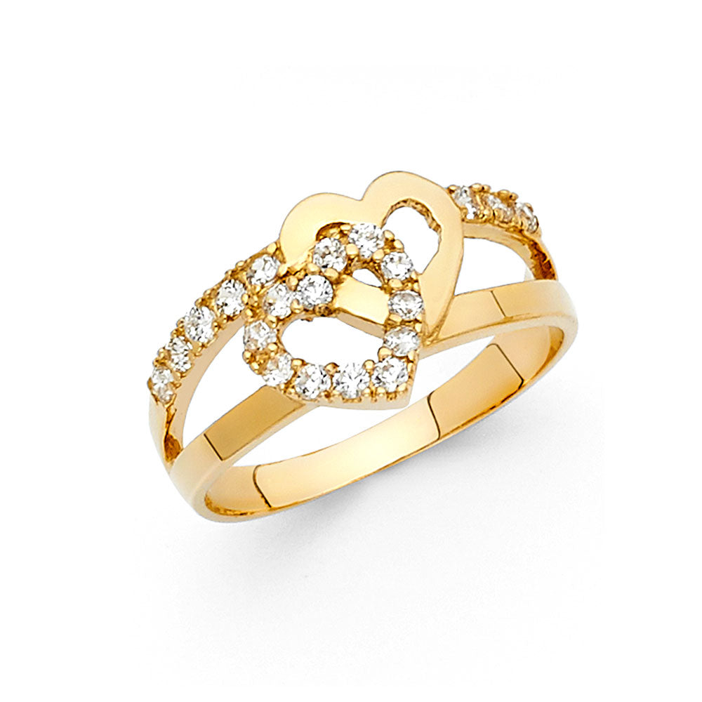 Lady's 14 Karat double heart cz Fashion Ring Size 7 Color: Yellow
Fin