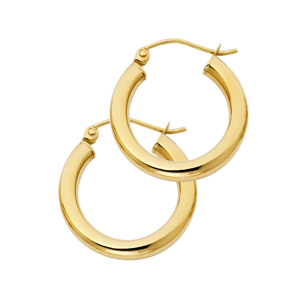 14KY 3mm Plain Hoop Earrings 20X3mm