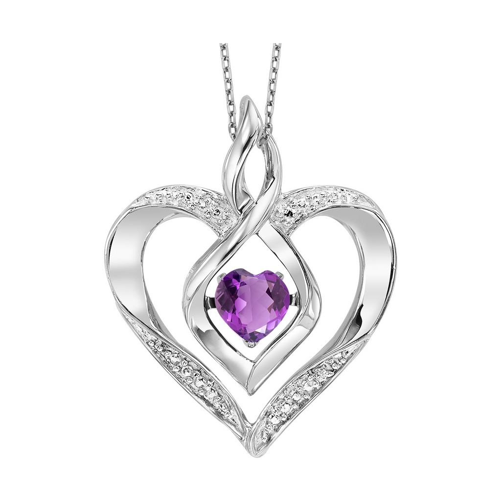 White Sterling Silver Hear Necklaces one 0.25ct Heart Created-Amethyst