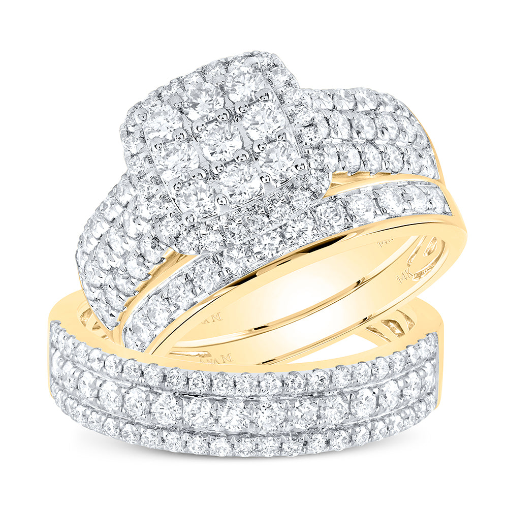 Lady's Yellow 14 Karat Wedding Trio Set 141 2.18tw Round G/H I1 Diamonds Style: Halo
Finish: Polished
Gender: Ladies