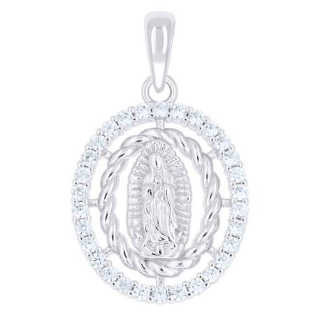 Lady's Silver Guadalupe cz oval Pendant Length: 25.04mm