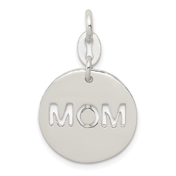 White Sterling Polished Circle Mom Charm