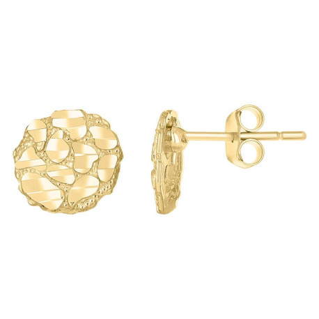 Lady's Yellow 10 Karat Round Earrings Length 9.49 Finish: Nugget