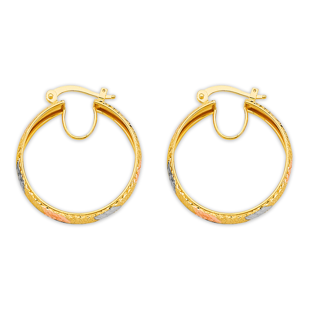 Lady's Three-Tone 14 Karat Hoop Earrings Fancy
Finish: Polished