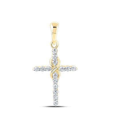 Lady's Yellow 10 Karat Cross w/infinity Pendant 0.167tw Round Diamonds