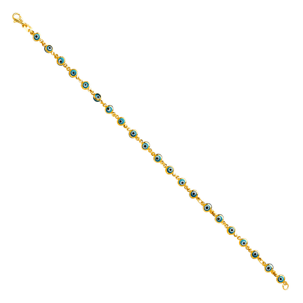 Yellow 14 Karat Sky blue evil eye Bracelet Length: 7"
Gender: ladies