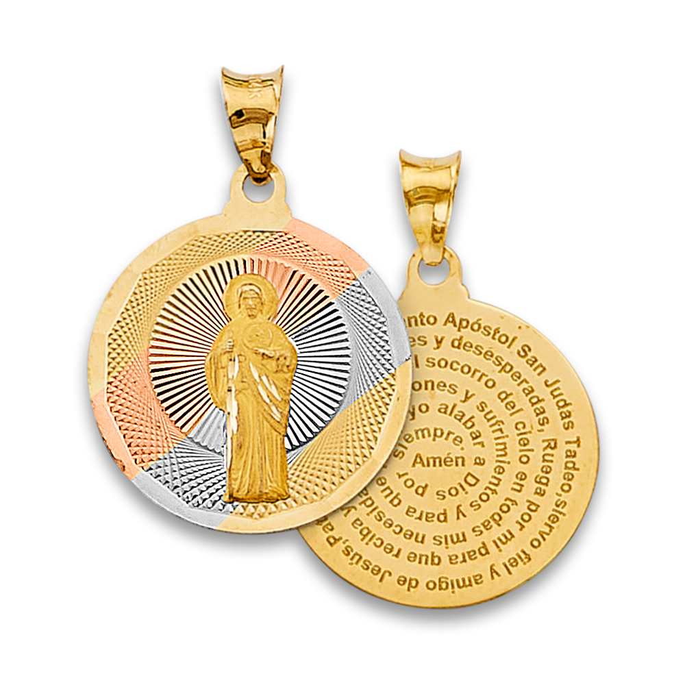 14K 3C San Judas Religious Stamp Pendant