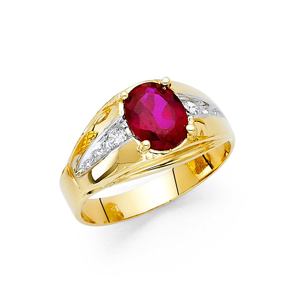 Gent's Yellow 14 Karat  CZ red Fashion Ring