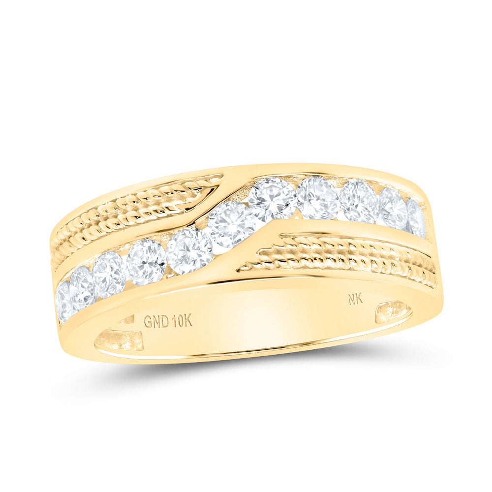 10 Karat Men's Diamond Wedding Band Size 10 1.00tw Round I/J I2 Diamonds Color: Yellow