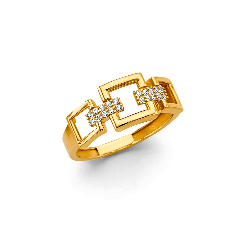 Lady's Yellow 14 Karat Cz Fancy Ring Length 12