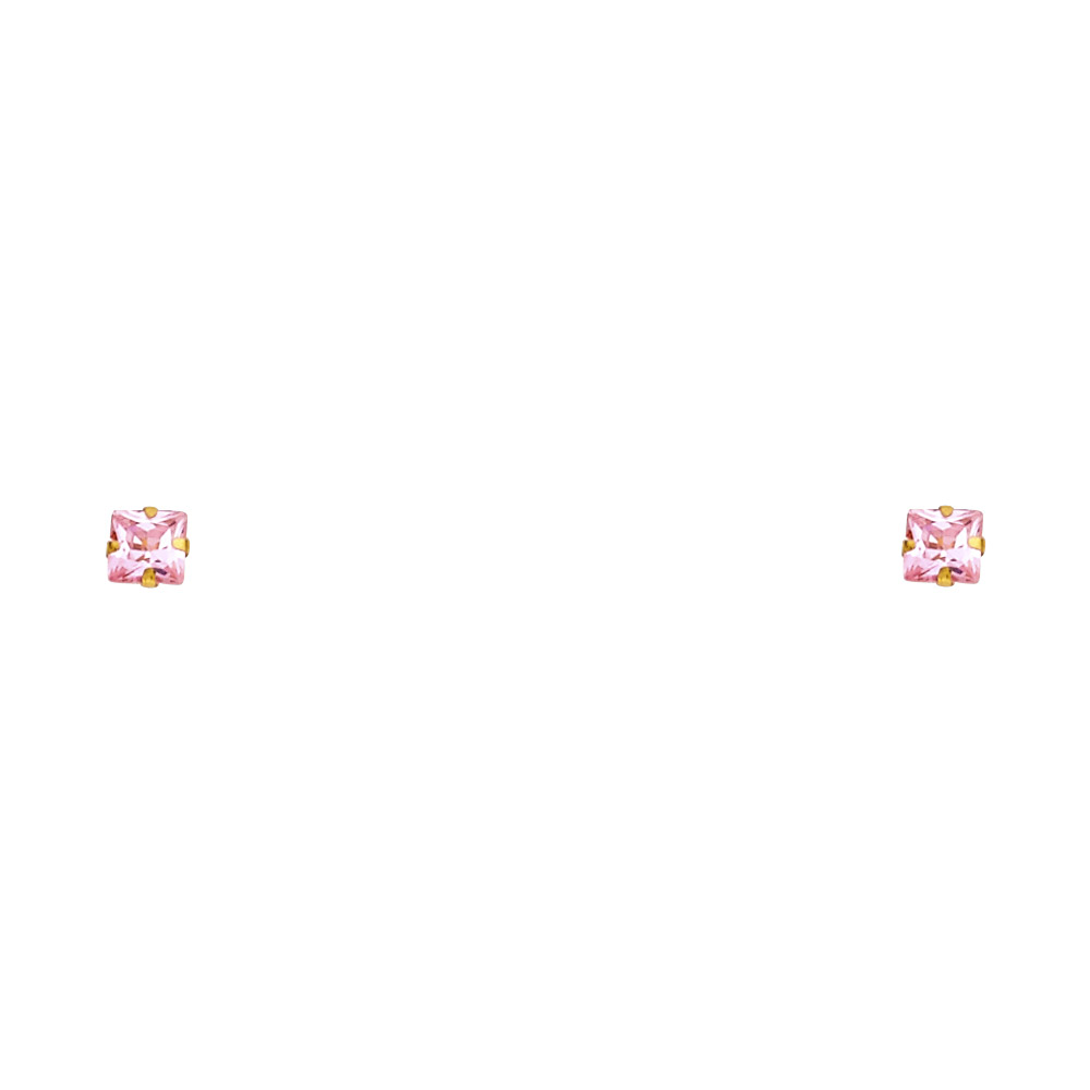Lady's Yellow 14 Karat Pink Stud Earrings Length 4 Finish: Polished