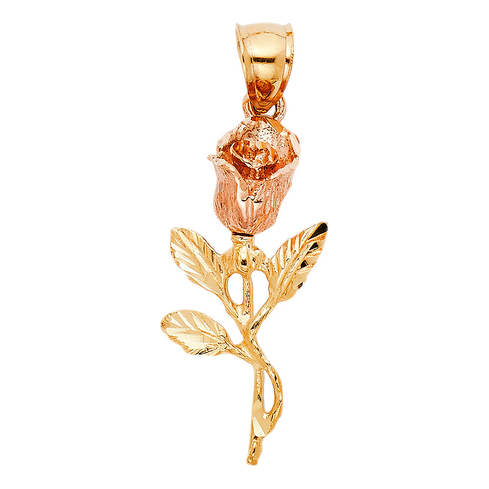 Two-Tone 14 Karat Diamond Cut Rose Charm Length 11.6