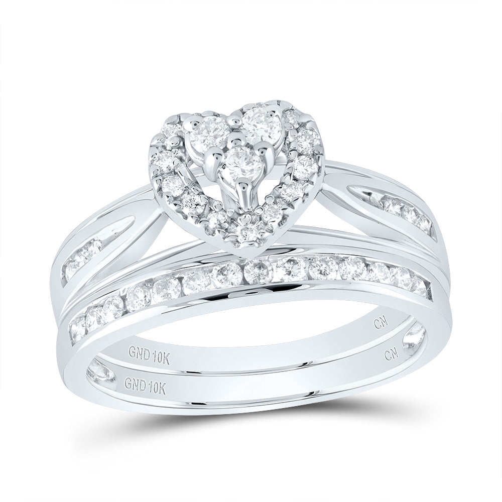 Lady's White 10 Karat Wedding Set = 0.50tw Round Diamonds Finish: Polished