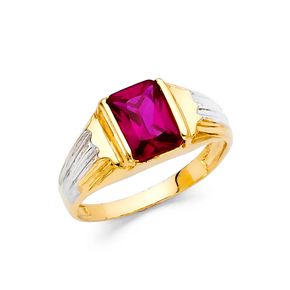 Gent's Yellow 14 Karat Square red cz Fashion junior Ring Size 7