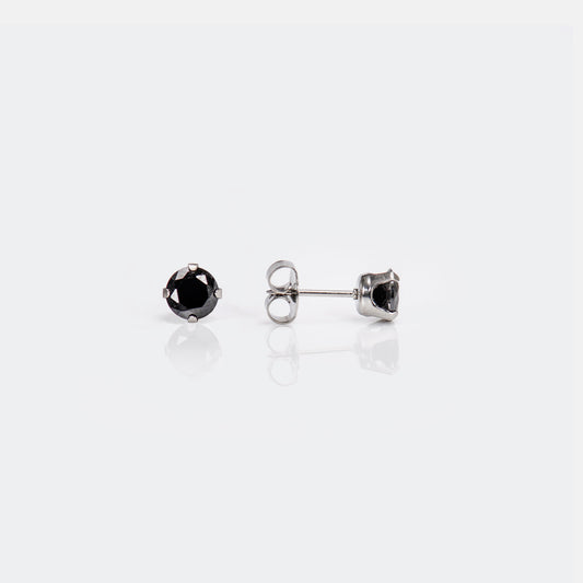 Lady's Stainless Steel Black Cubic Zirconia Piercing Earrings 6 mm