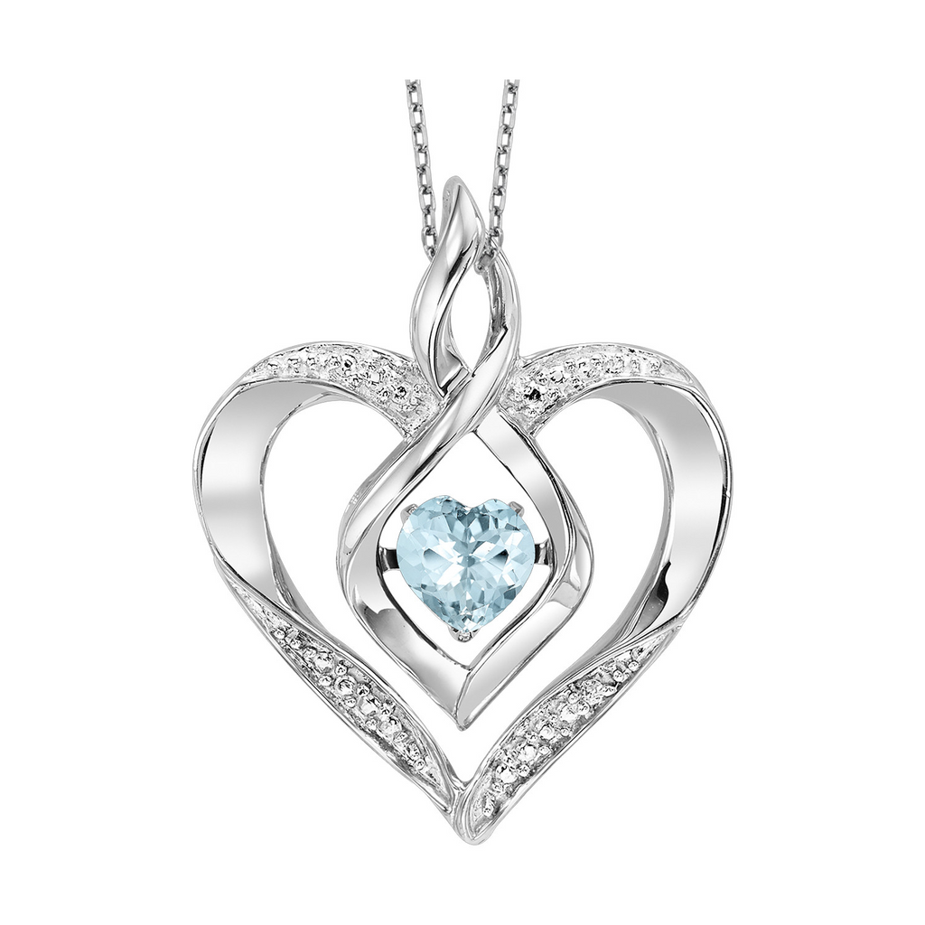 White Sterling Silver Heart Necklaces one 0.25ct Heart Created-Aquamar