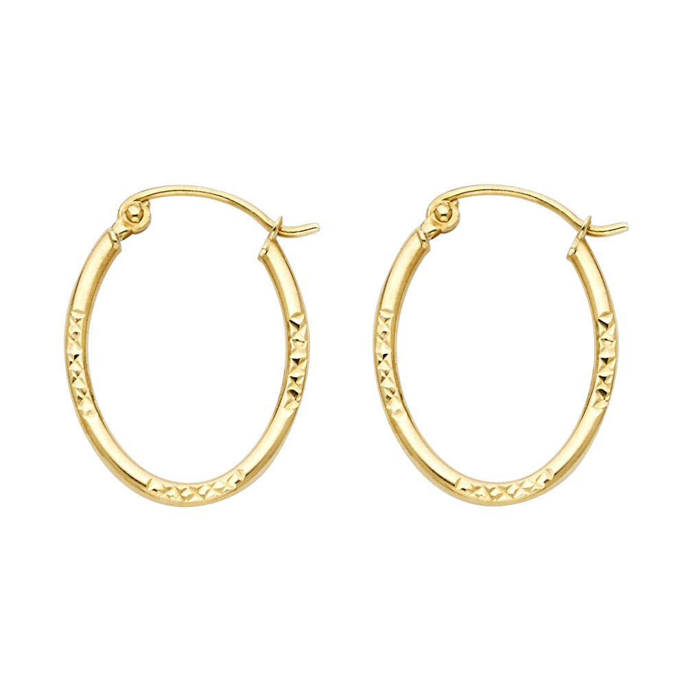 Lady's Yellow 14 Karat DC Oval Hoop Earrings Length 20