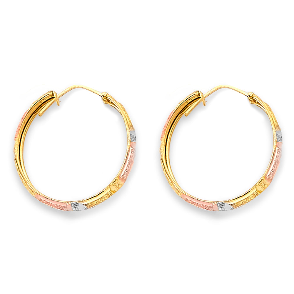 Lady's Three-Tone 14 Karat Greek Hoop  Earrings