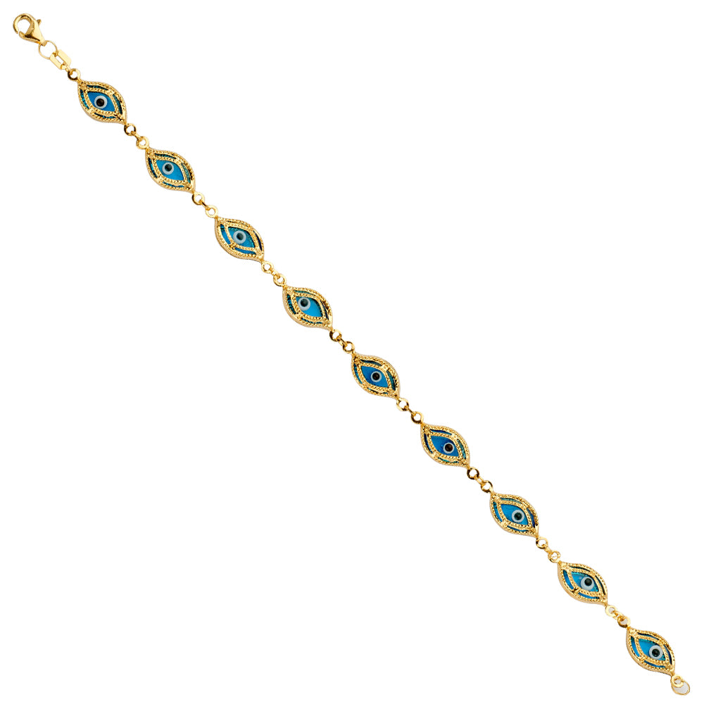 14K Y/GD 7.5" BLUE EVIL EYE BRACELET