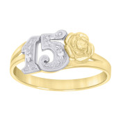 Lady's Two-Tone 14 Karat 15 Quinceanera Fashion Ring Length 8.1