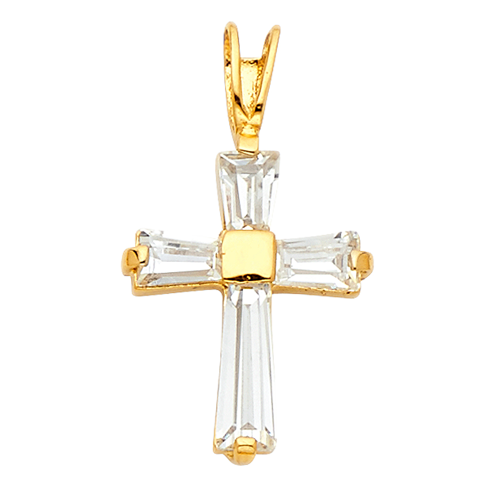Yellow 14 Karat CZ Cross Pendant