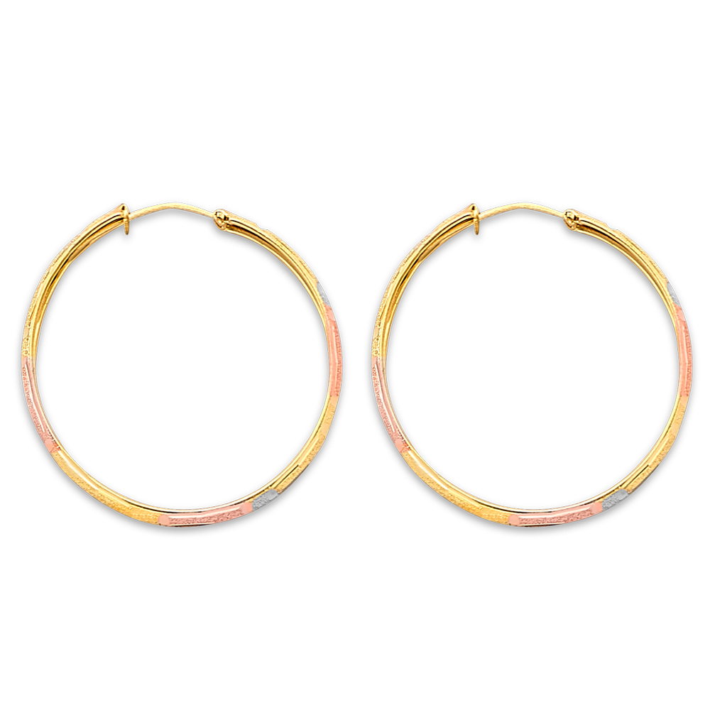 Lady's Three-Tone 14 Karat Greek Hoop Earrings Length 30