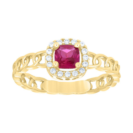 Lady's Yellow 10 Karat Cushion cut red cz Fashion Ring Length 8.3