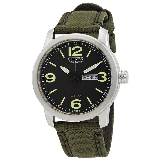 Watch Metal: Nylon 
Color: green and black face
Eco-drive