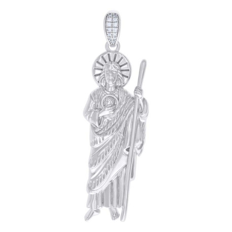 Sterling Silver Mens Cubic Zirconia St. Jude Pendant