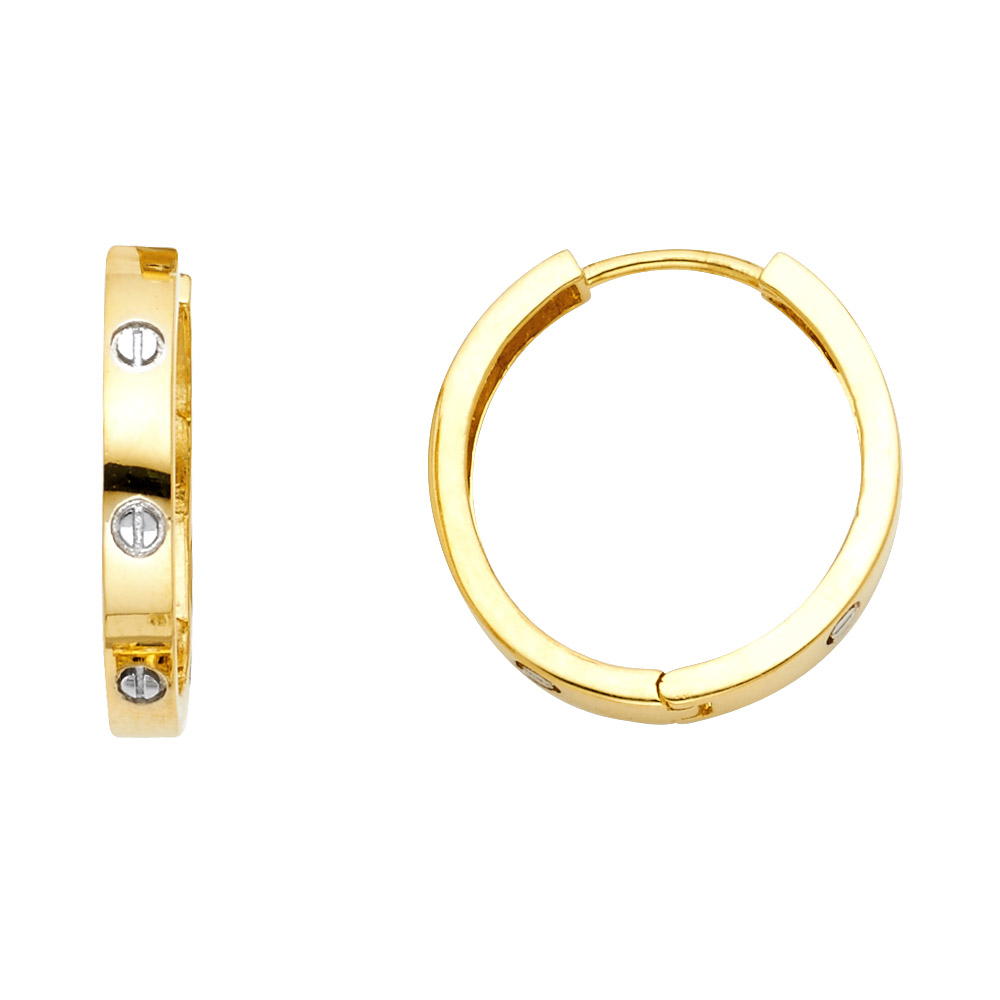 Lady's Two-Tone 14 Karat Earrings 
 15.4mm Diamond Cut