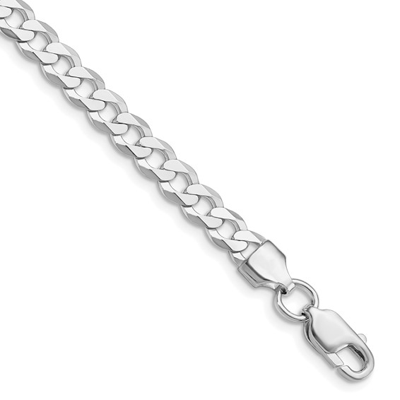 White Sterling Silver Rhodium-plated Flat Curb Bracelet