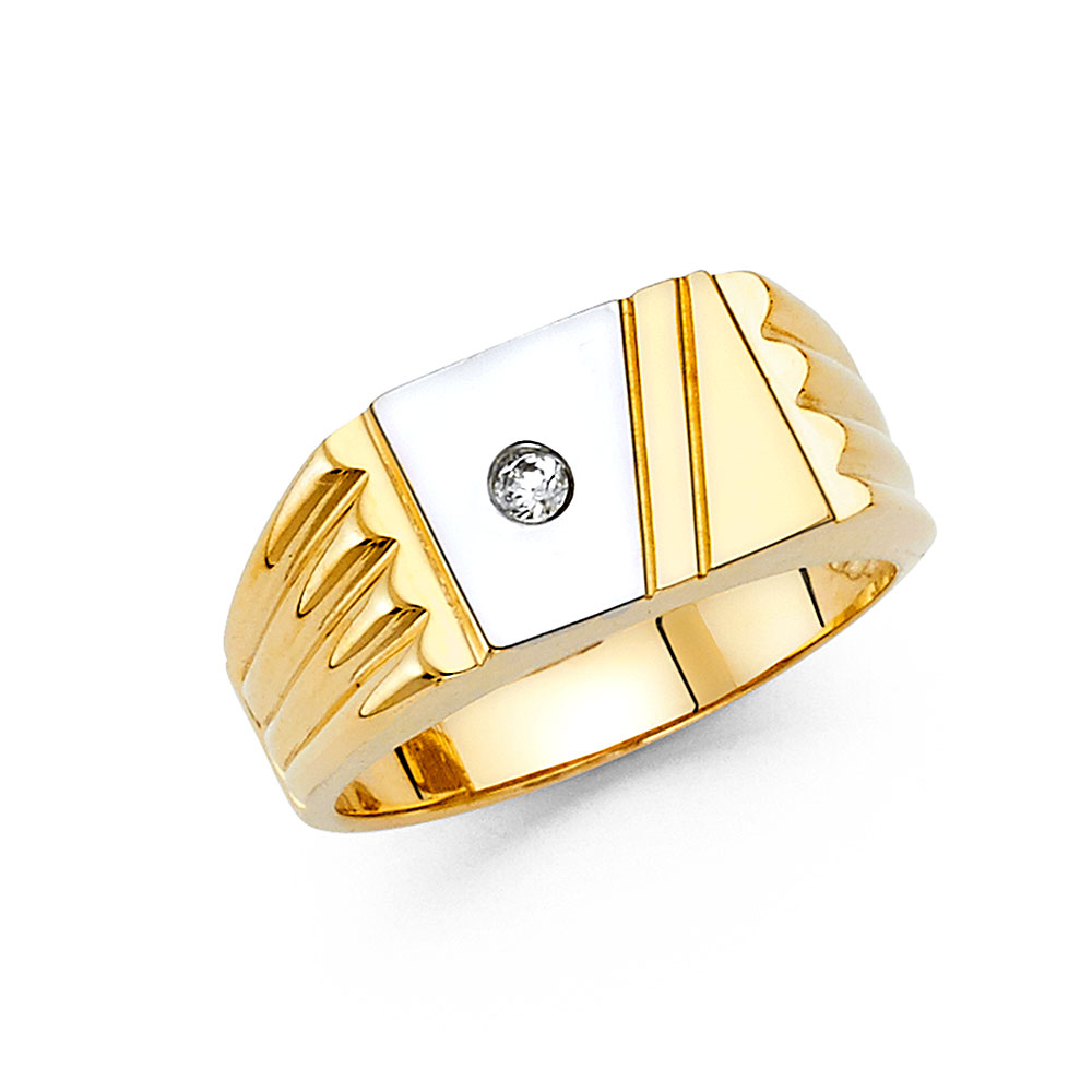 Gent's Two-Tone 14 Karat CZ Men Fashion Ring