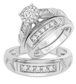 Lady's White 14 Karat Wedding trio Set 0.78tw Round Diamonds Style: Round
Finish: Polished