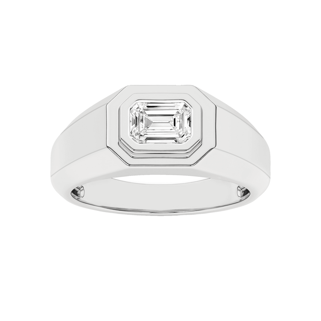 Gent's White 14 Karat Ring one = 1.04ct Emerald E VS1 Lab Grown Diamon