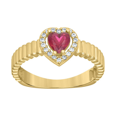 Lady's Yellow 10 Karat Heart white and red czFashion Ring Length 9.1