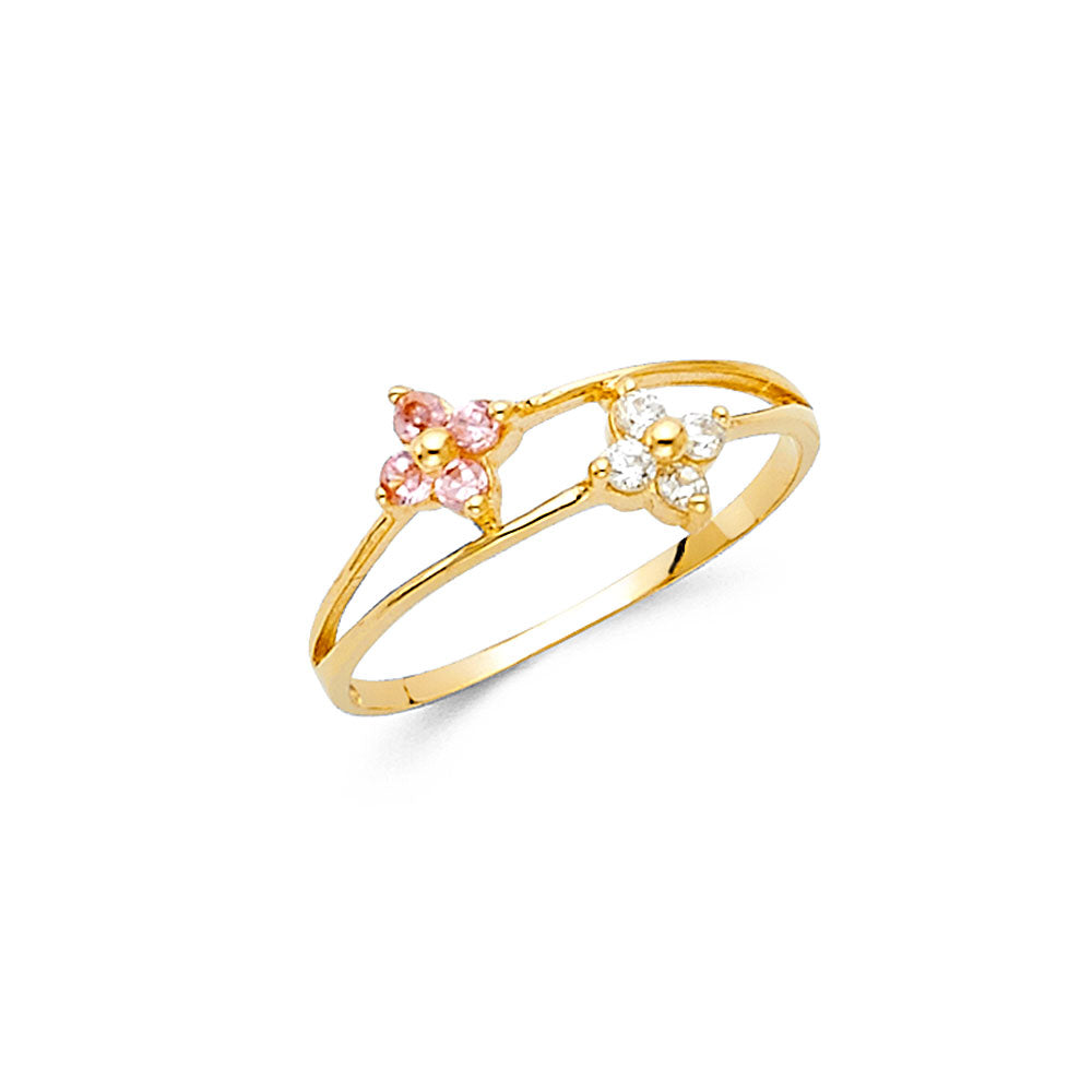 14 Karat Baby cz 2 flowers Ring Size 3 Color: Yellow
Finish: Polished