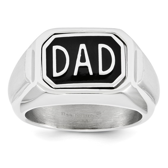 Gent's Stainless Steel Black IP Flip TopDAD Ring size 12