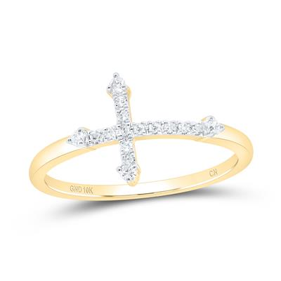 Lady's Yellow 10 Karat Cross Ring 0.10tw Round Diamonds Finish: Polished
Gender: Ladies