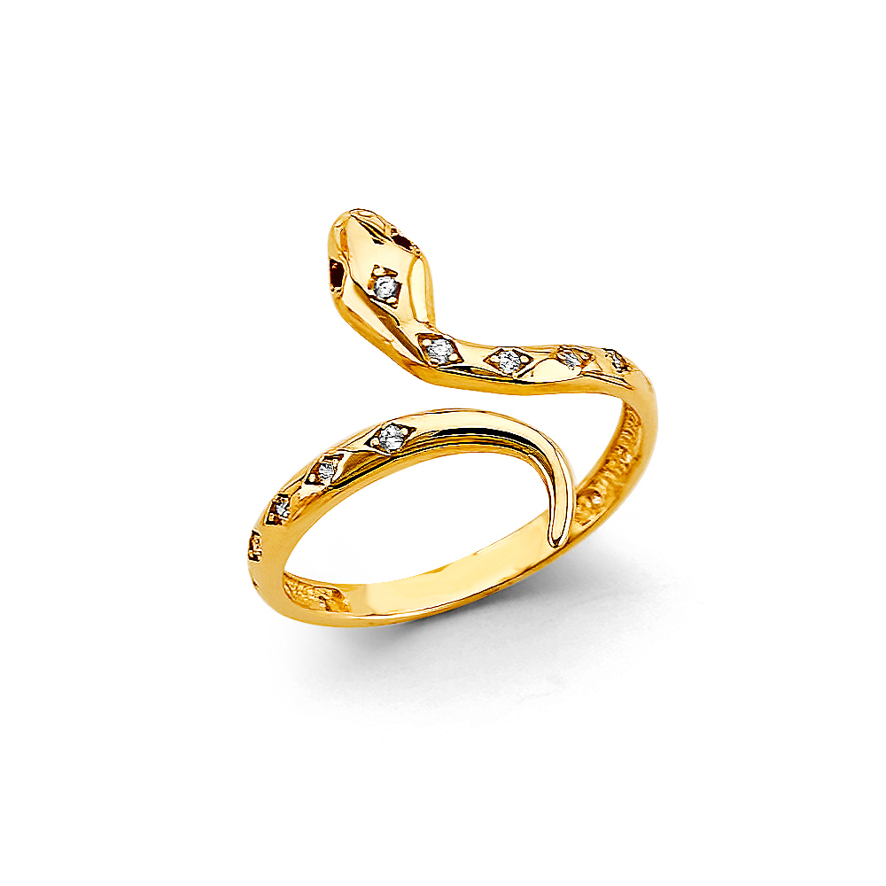 Lady's Yellow 14 Karat CZ Snake Ring