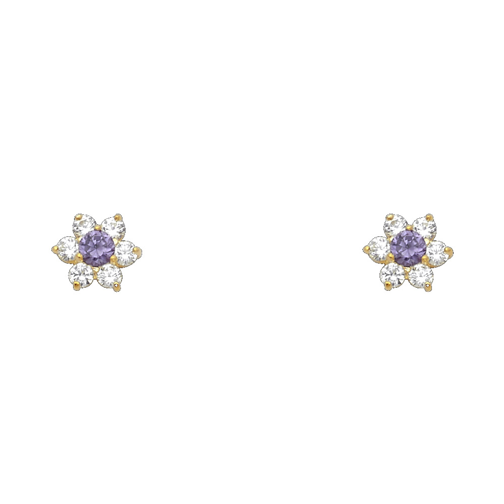 14KY Flower CZ Screw Back Stud Earrings (FEB).