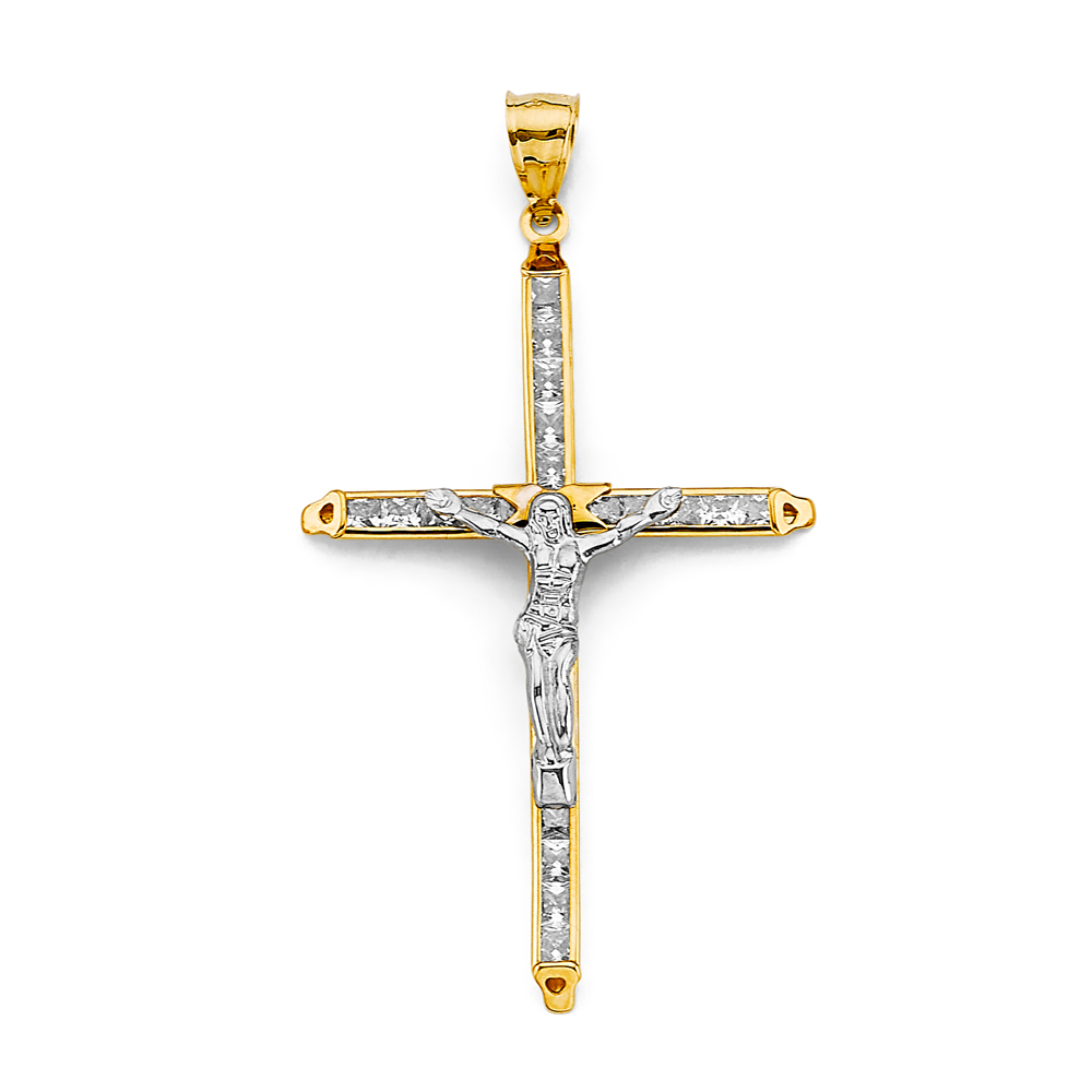 14K 2T CZ Crucufix Cross Pendant