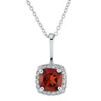 Yellow 10 Karat Pendant With One Square Cushion Garnet And 20=0.25Tw Round Diamonds +18" Chain