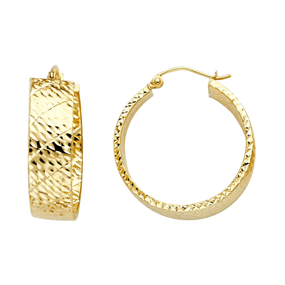 Lady's Yellow 14 Karat Hollow wide full DC hoop Earrings 25mm