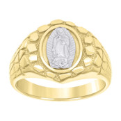 Gent's Two-Tone 10 Karat Virgen of Guadalupe Nugget Fashion Ring Lengt