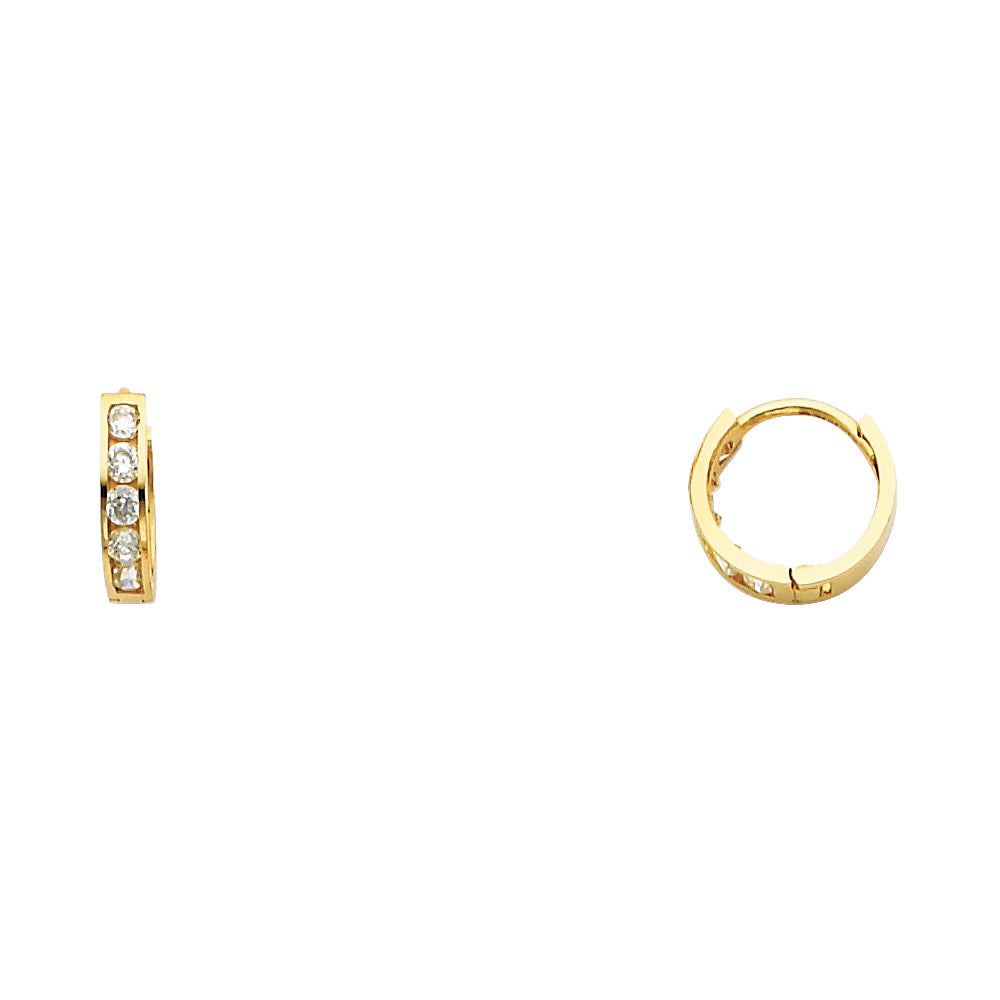 Lady's Yellow 14 Karat Huggies cz earrings Length 10x10  Finish